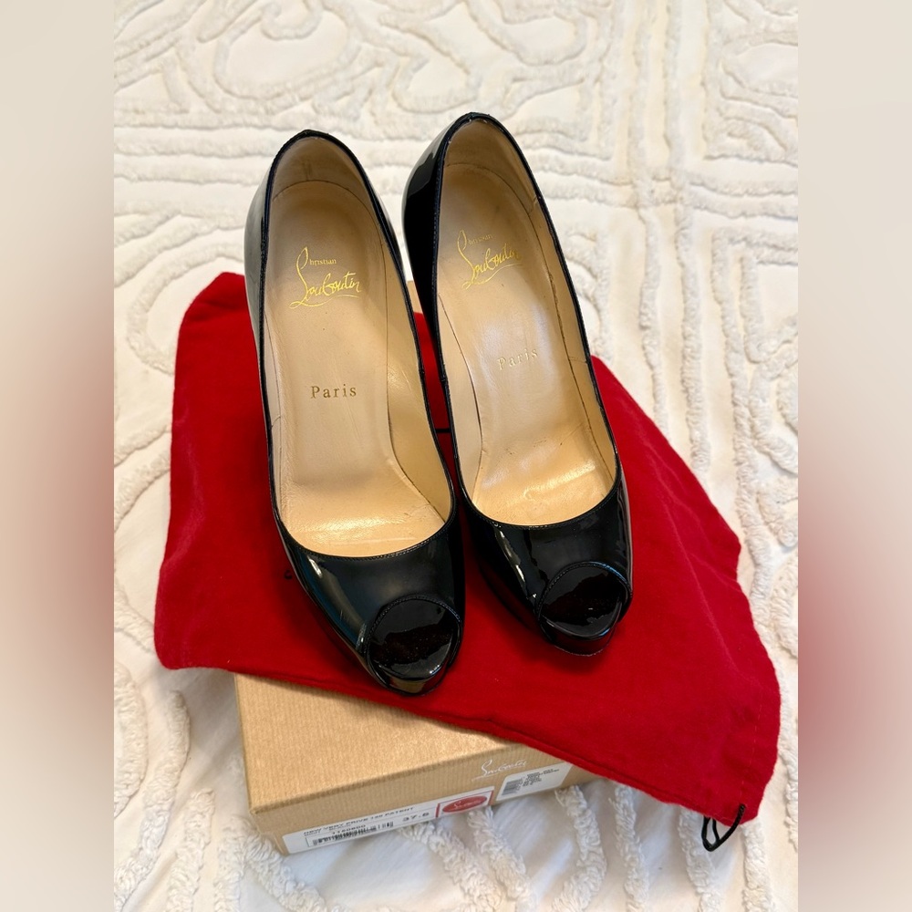 Christian Louboutin Black Patent Peep-Toe Pumps 120mm